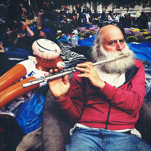No Revolution Has Ever Happened without Its Music. Occupy Wall Street. Zuccotti Park, NYC. Photo by Sion Fullana, taken with an iPhone.